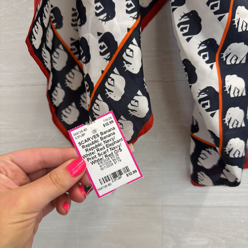 Banana Republic Navy/ White/ Red Elephant Print Scarf