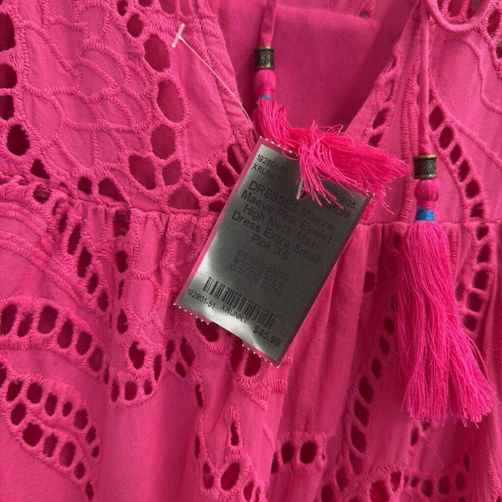 Maeve Pink Eyelet High Neck Maxi Dress Extra Small