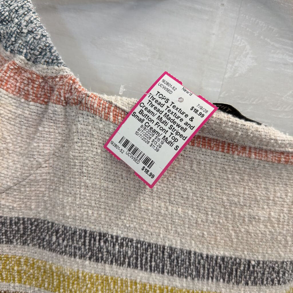 Texture and Thread Madewell Cream/ Multi Striped Button Front Top Small