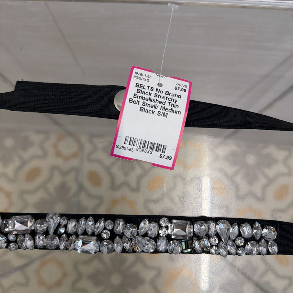 Black Stretchy Embellished Thin Belt Small/ Medium