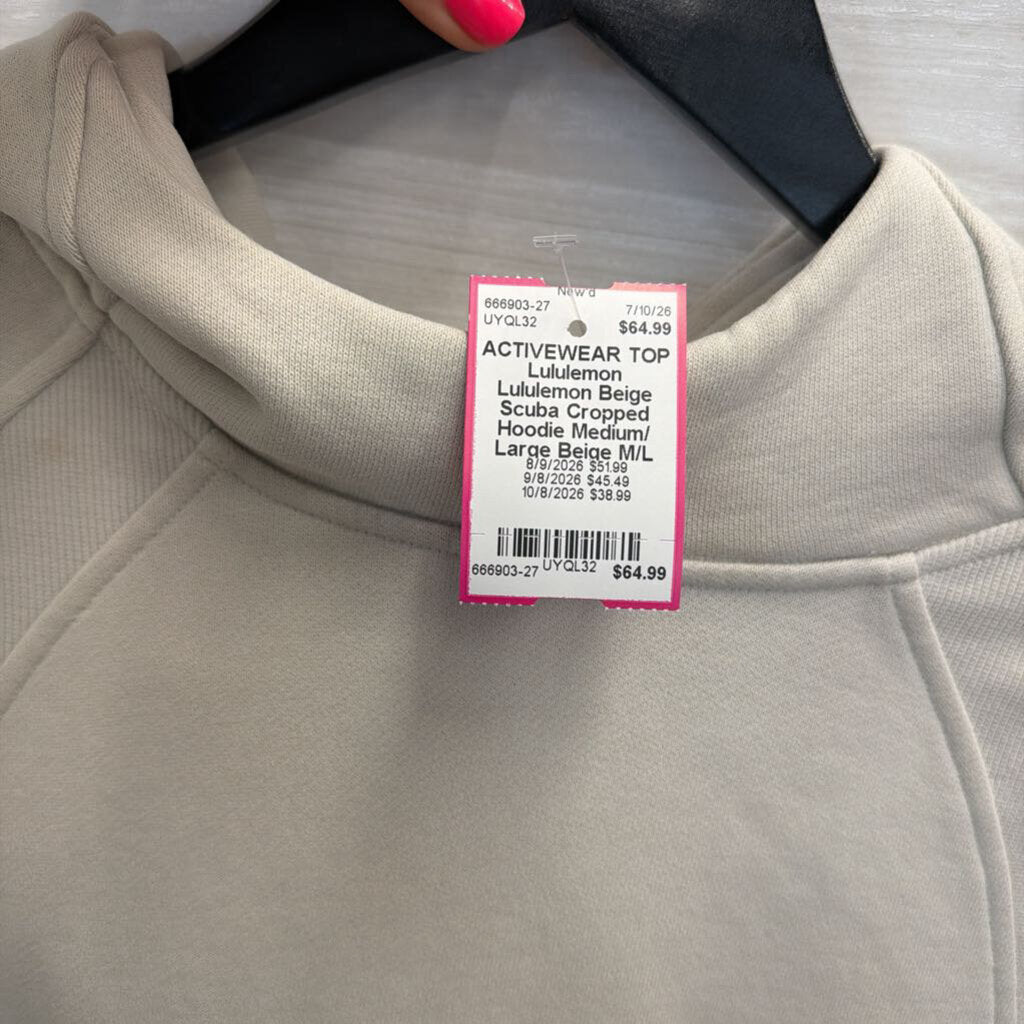 Lululemon Beige Scuba Cropped Hoodie Medium/ Large