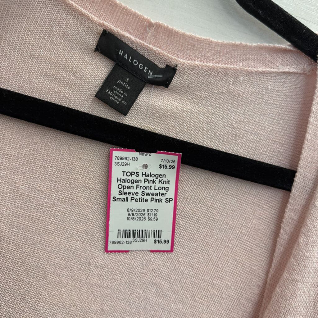 Halogen Pink Knit Open Front Long Sleeve Sweater Small Petite