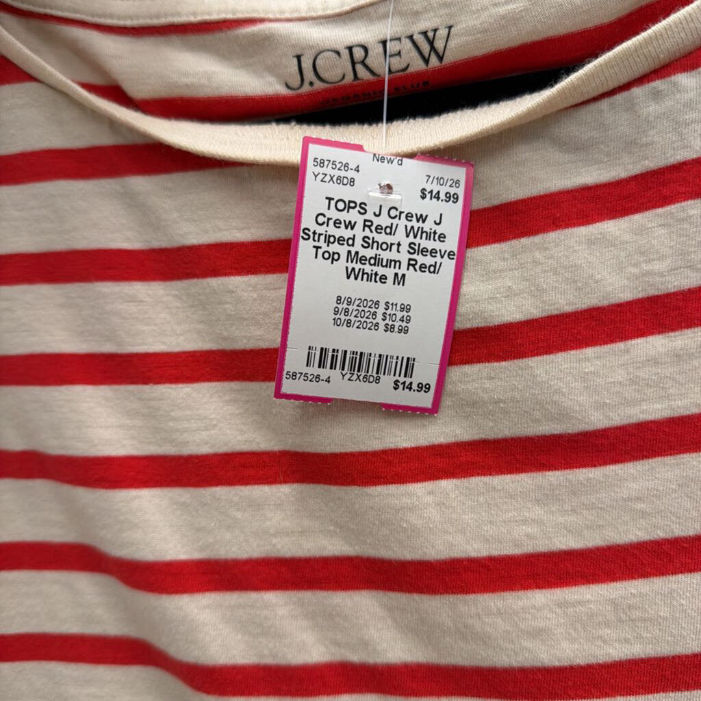 J Crew Red/ White Striped Short Sleeve Top Medium