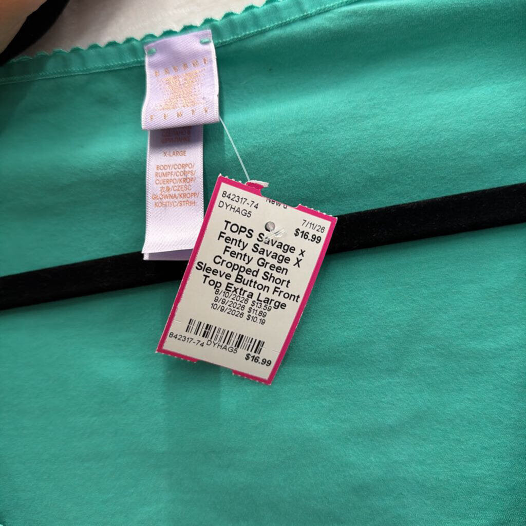 Savage X Fenty Green Cropped Short Sleeve Button Front Top Extra Large