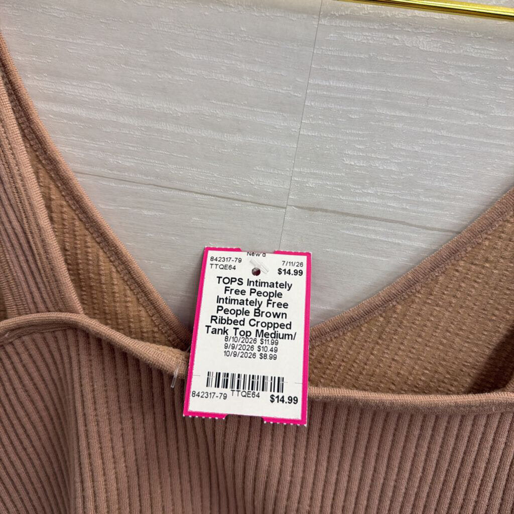 Intimately Free People Brown Ribbed Cropped Tank Top Medium/ Large
