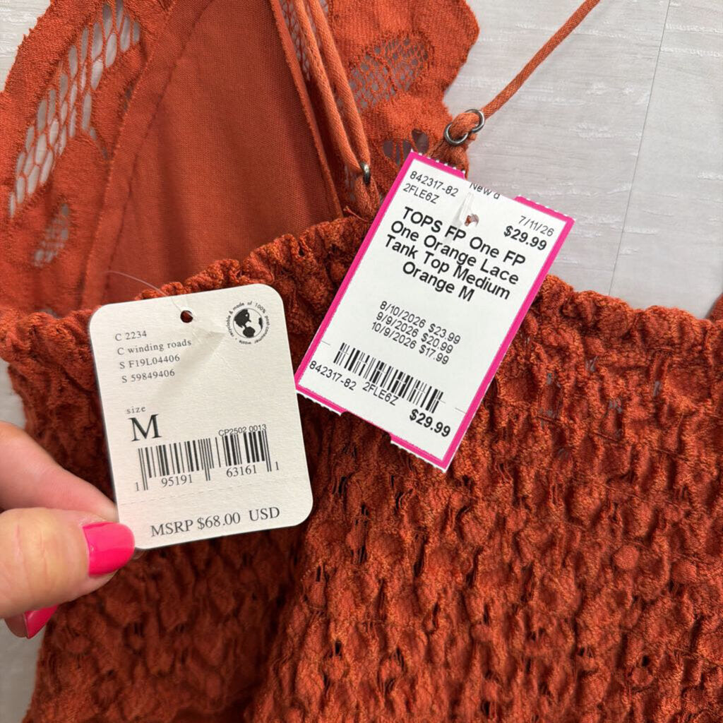 FP One Orange Lace Tank Top Medium
