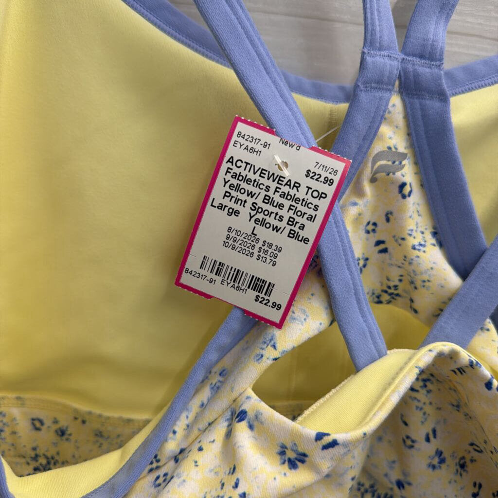 Fabletics Yellow/ Blue Floral Print Sports Bra Large
