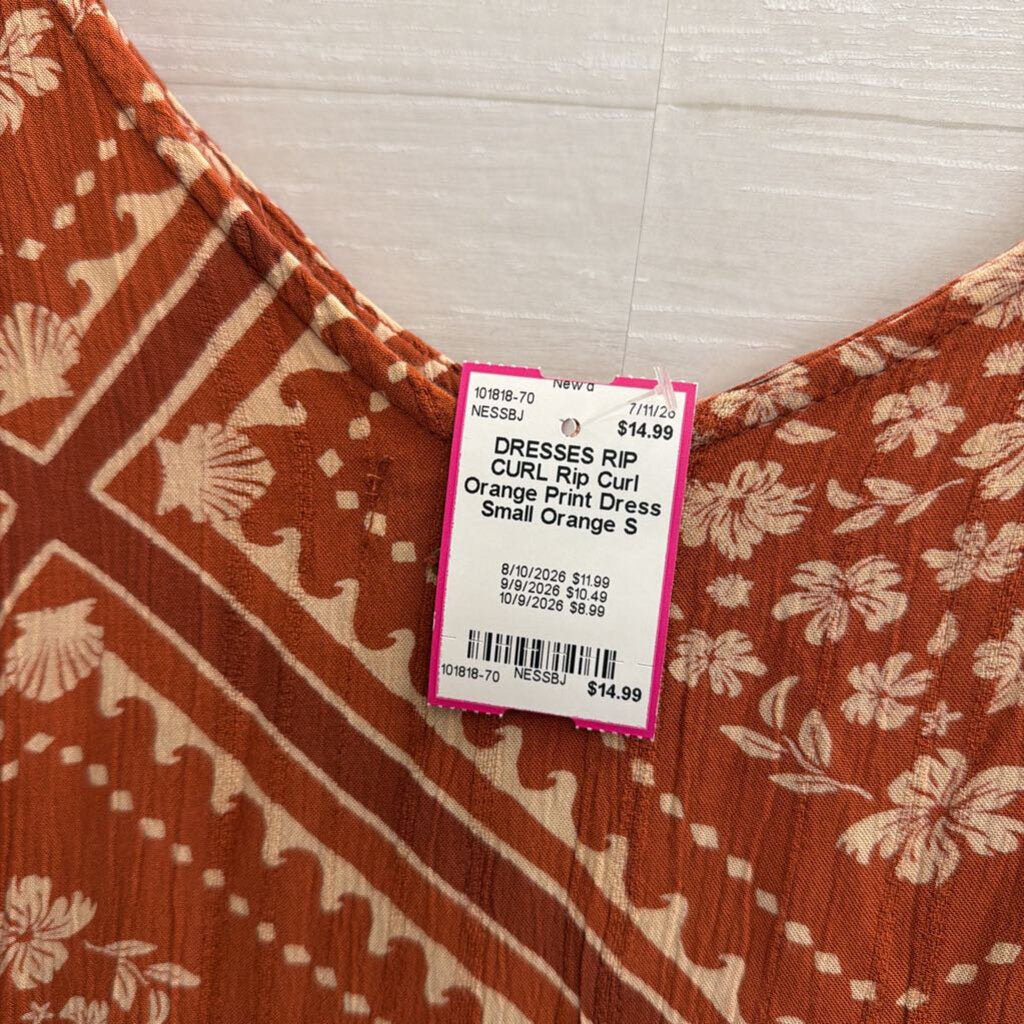 Rip Curl Orange Print Dress Small