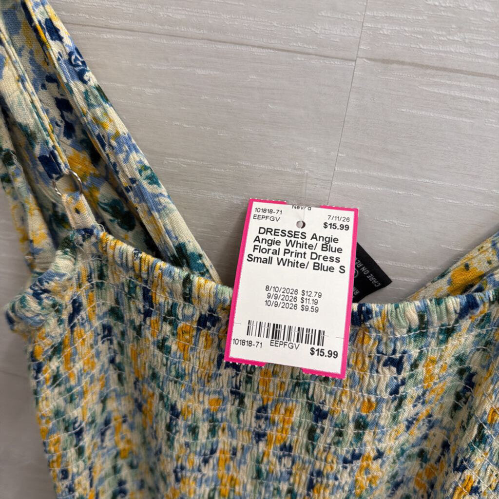 Angie White/ Blue Floral Print Dress Small