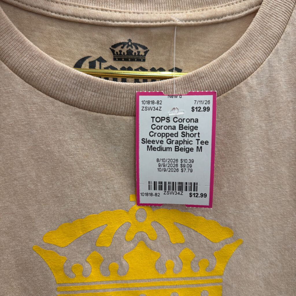 Corona Beige Cropped Short Sleeve Graphic Tee Medium
