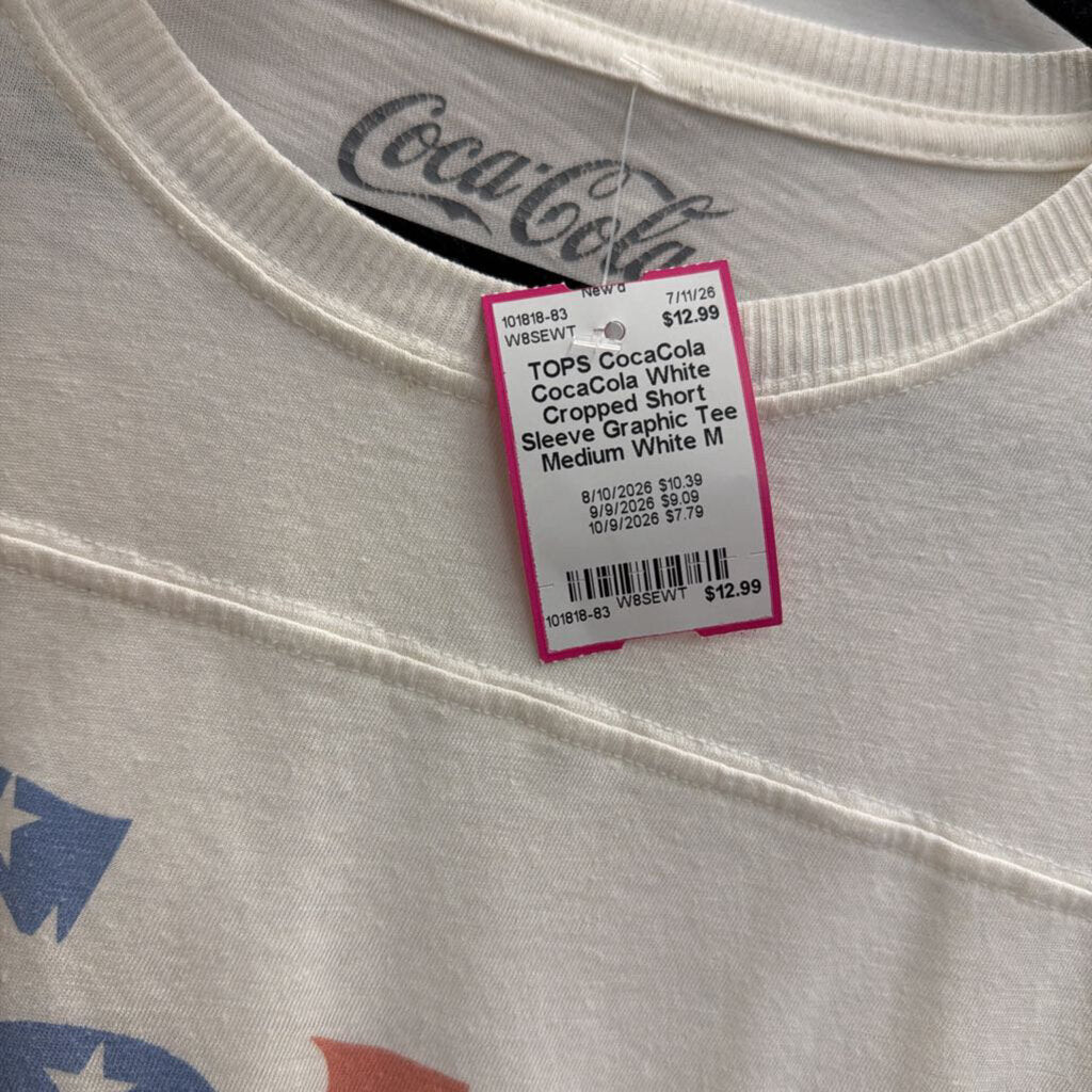 CocaCola White Cropped Short Sleeve Graphic Tee Medium