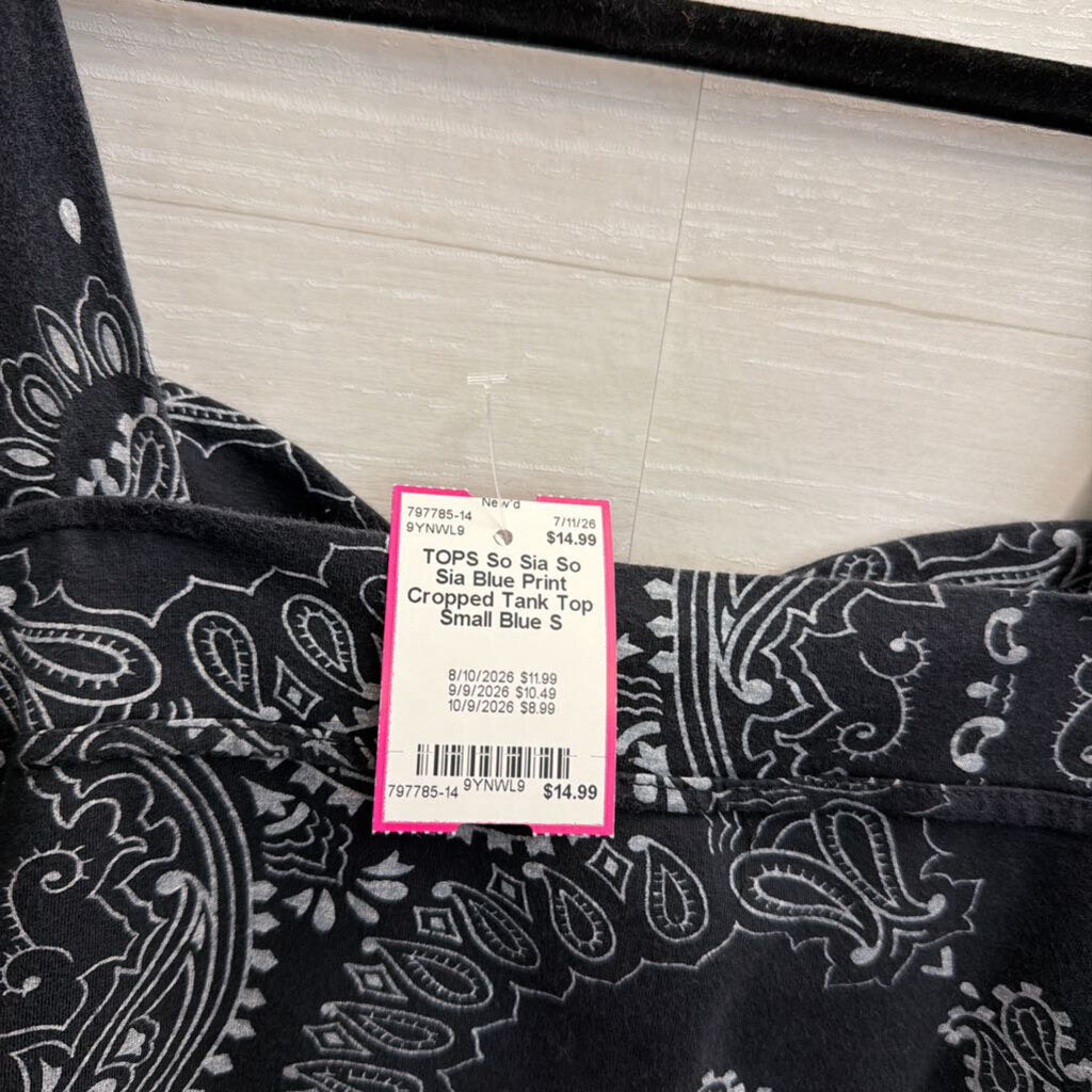 So Sia Blue Print Cropped Tank Top Small