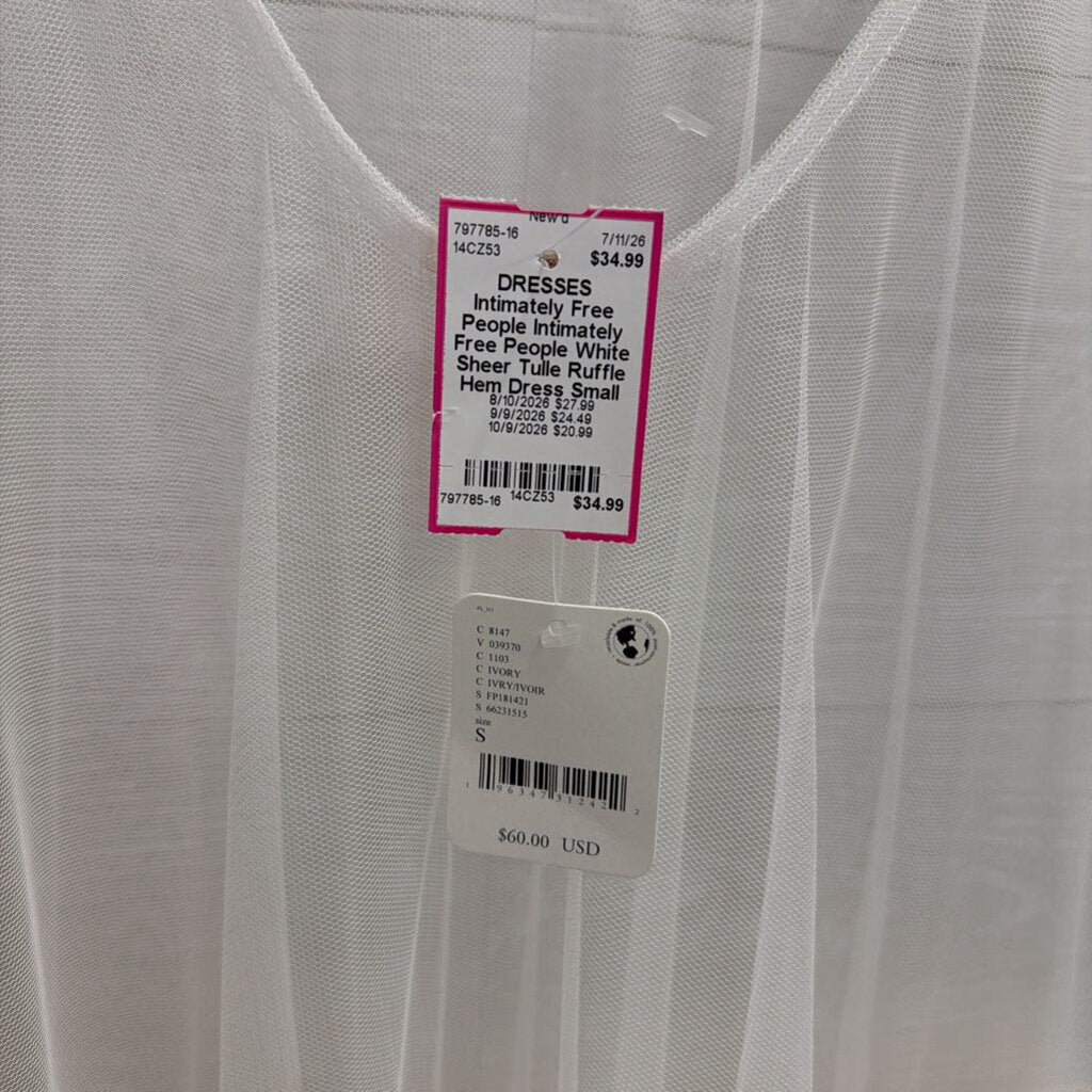 Intimately Free People White Sheer Tulle Ruffle Hem Dress Small