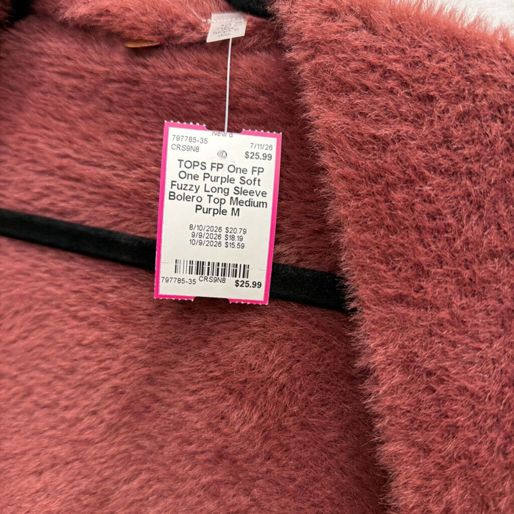 FP One Purple Soft Fuzzy Long Sleeve Bolero Top Medium