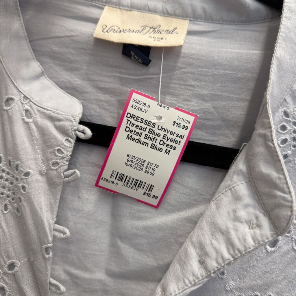 Blue Eyelet Detail Shift Dress Medium
