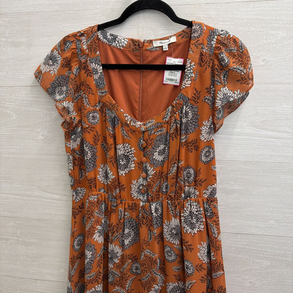 Madewell Orange/ Blue Floral Print Short Sleeve Midi Dress 6 – newdsalem