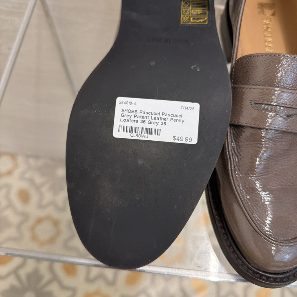 Pascucci Grey Patent Leather Penny Loafers 36