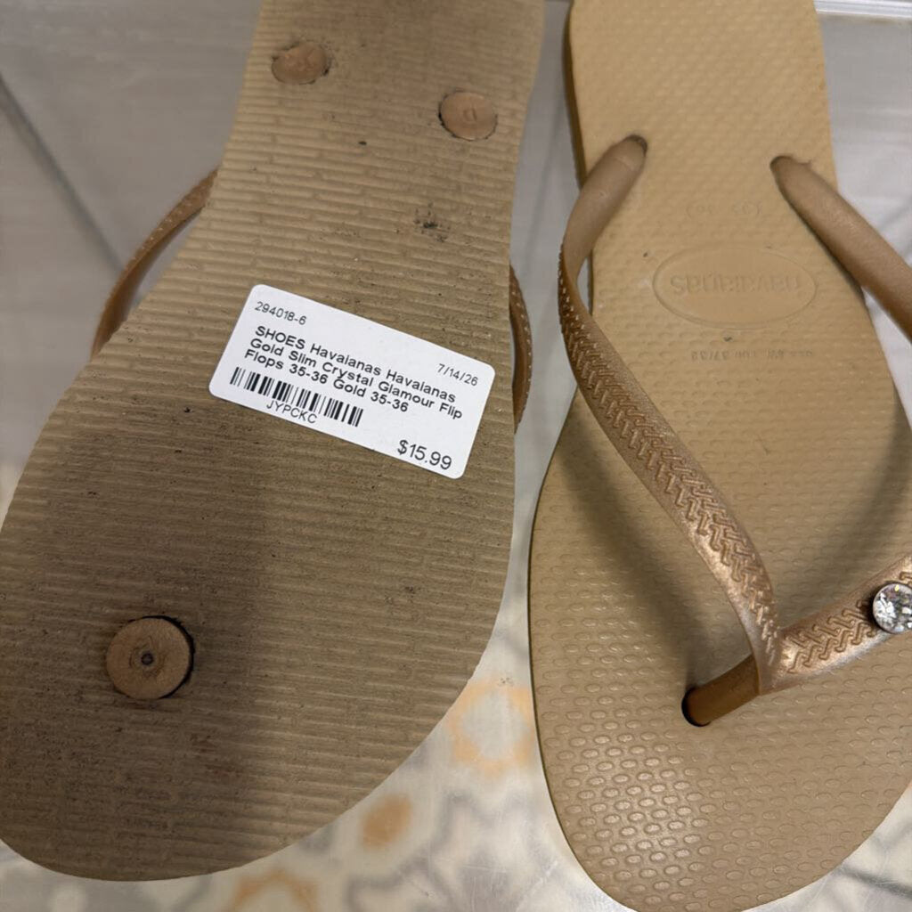 Havaianas Gold Slim Crystal Glamour Flip Flops 35-36