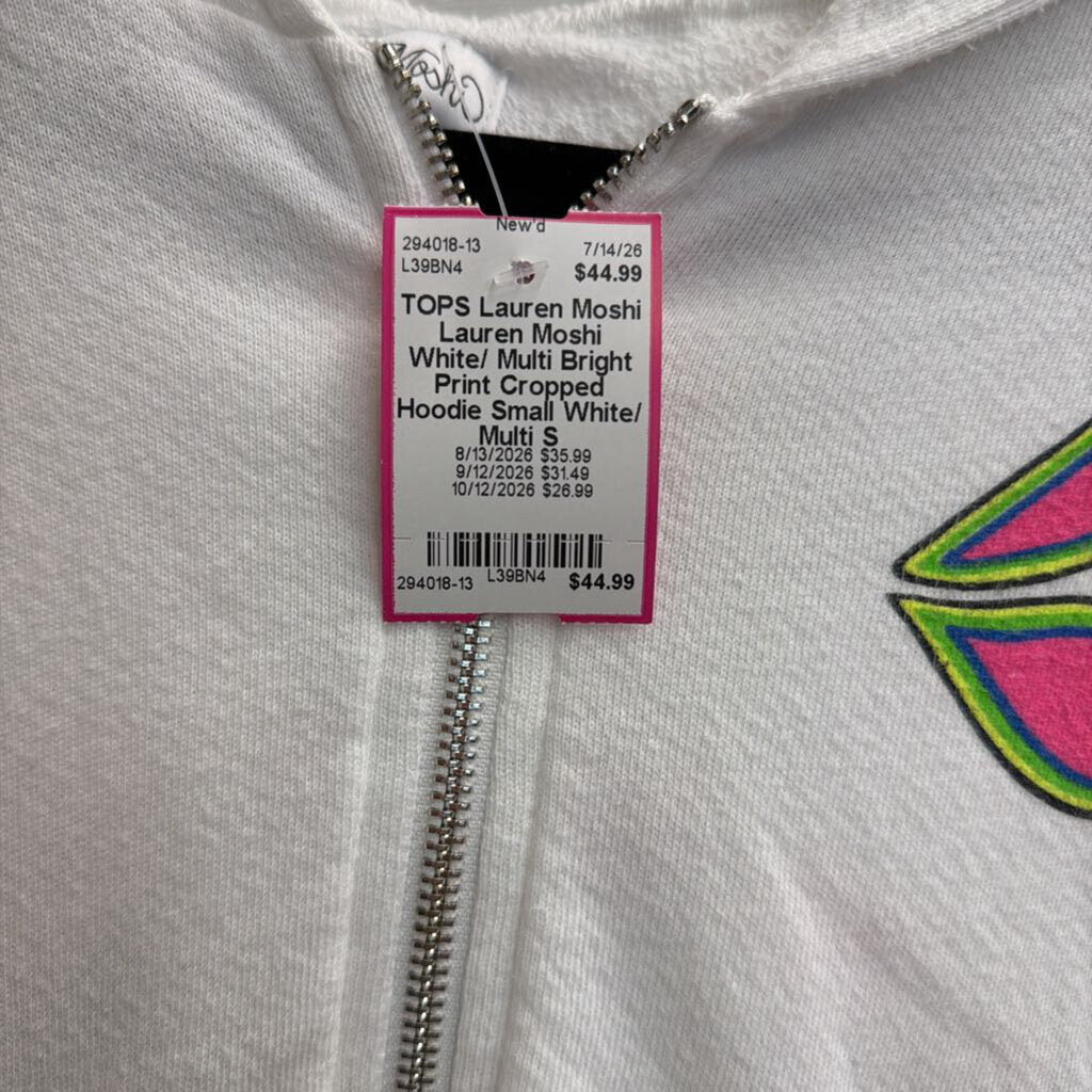 Lauren Moshi White/ Multi Bright Print Cropped Hoodie Small