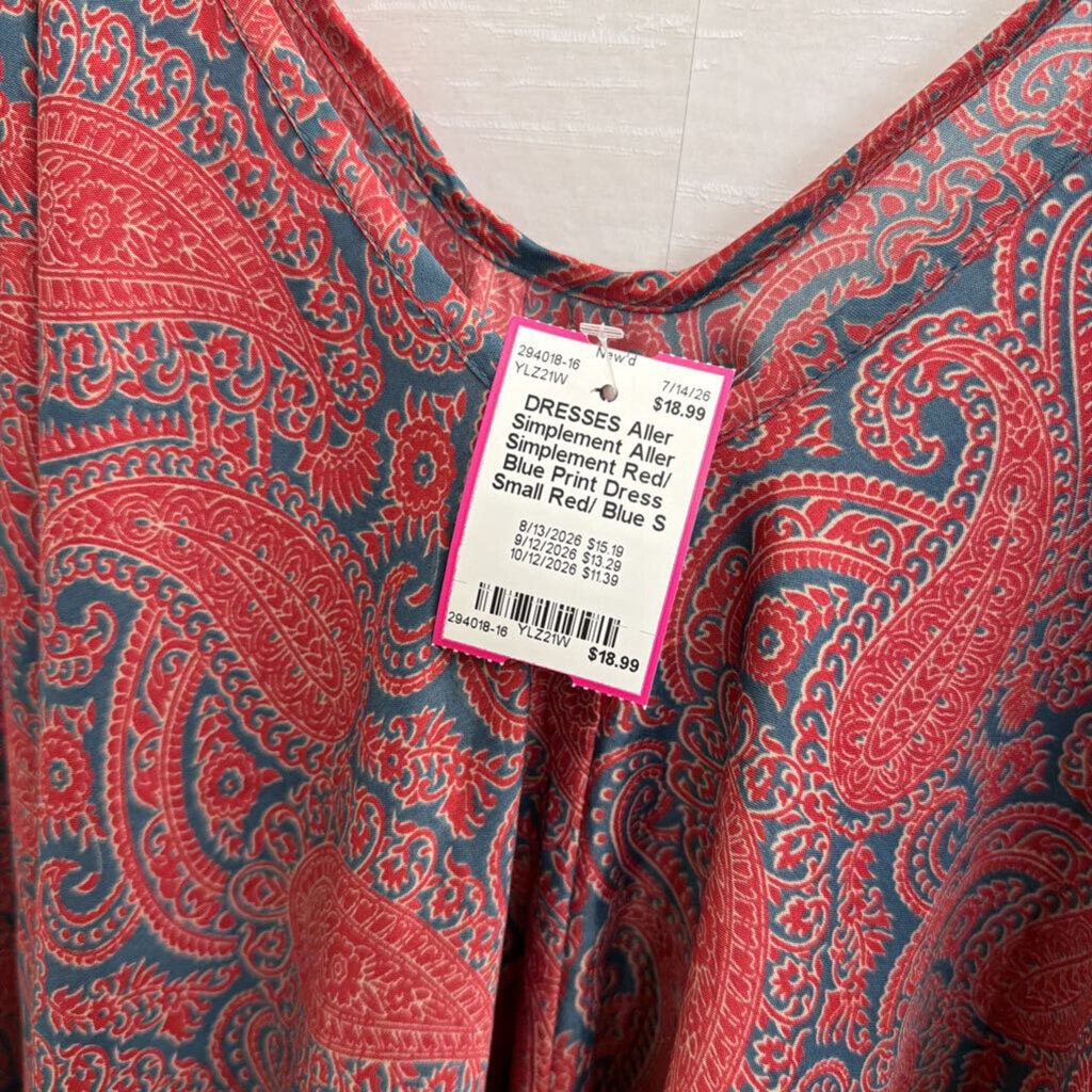 Aller Simplement Red/ Blue Print Dress Small