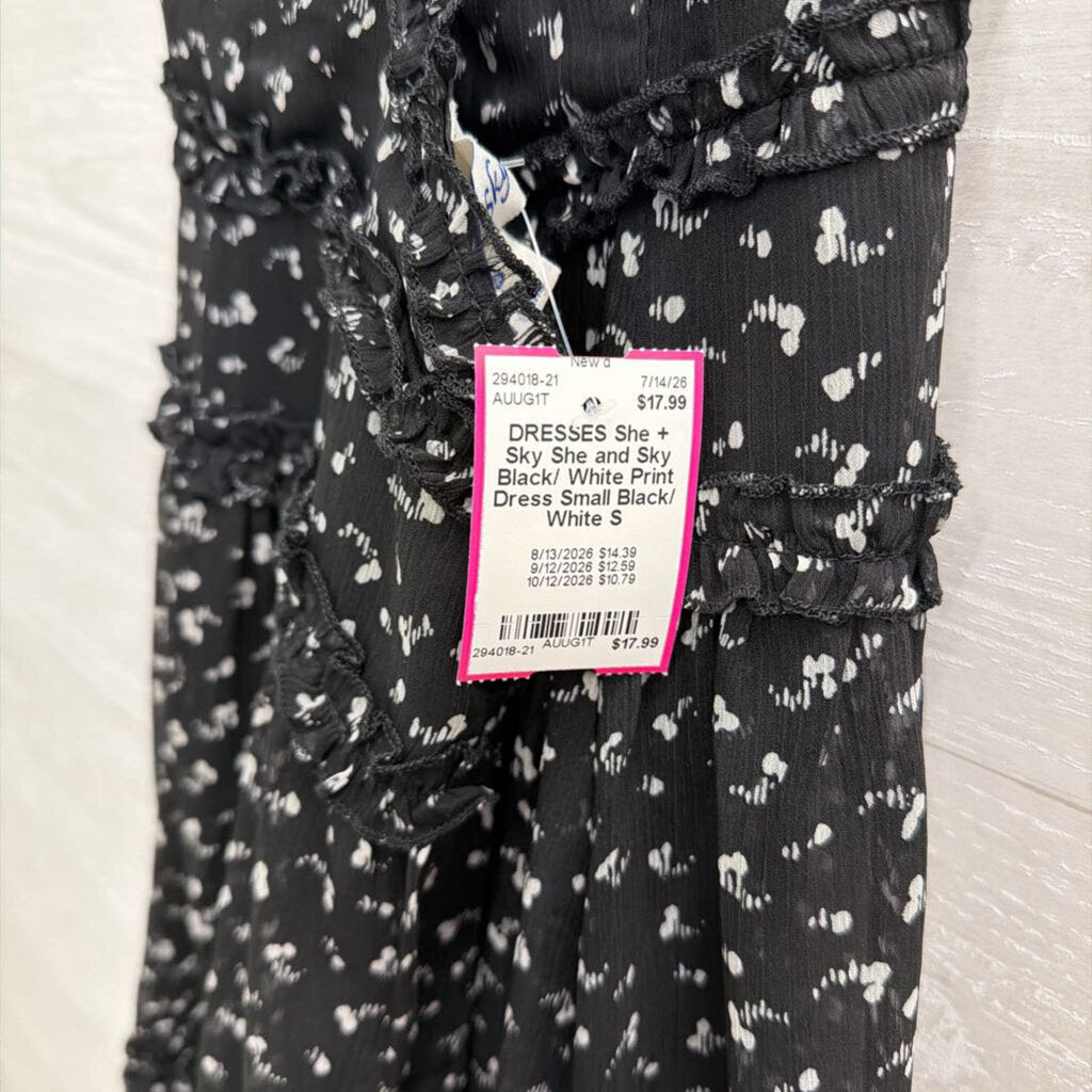 She and Sky Black/ White Print Dress Small