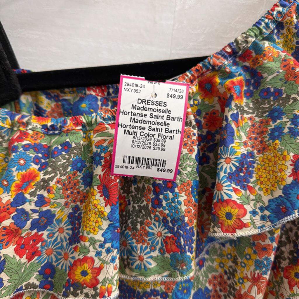 Mademoiselle Hortense Saint Barth Multi Color Floral Print One Shoulder Dress Extra Small