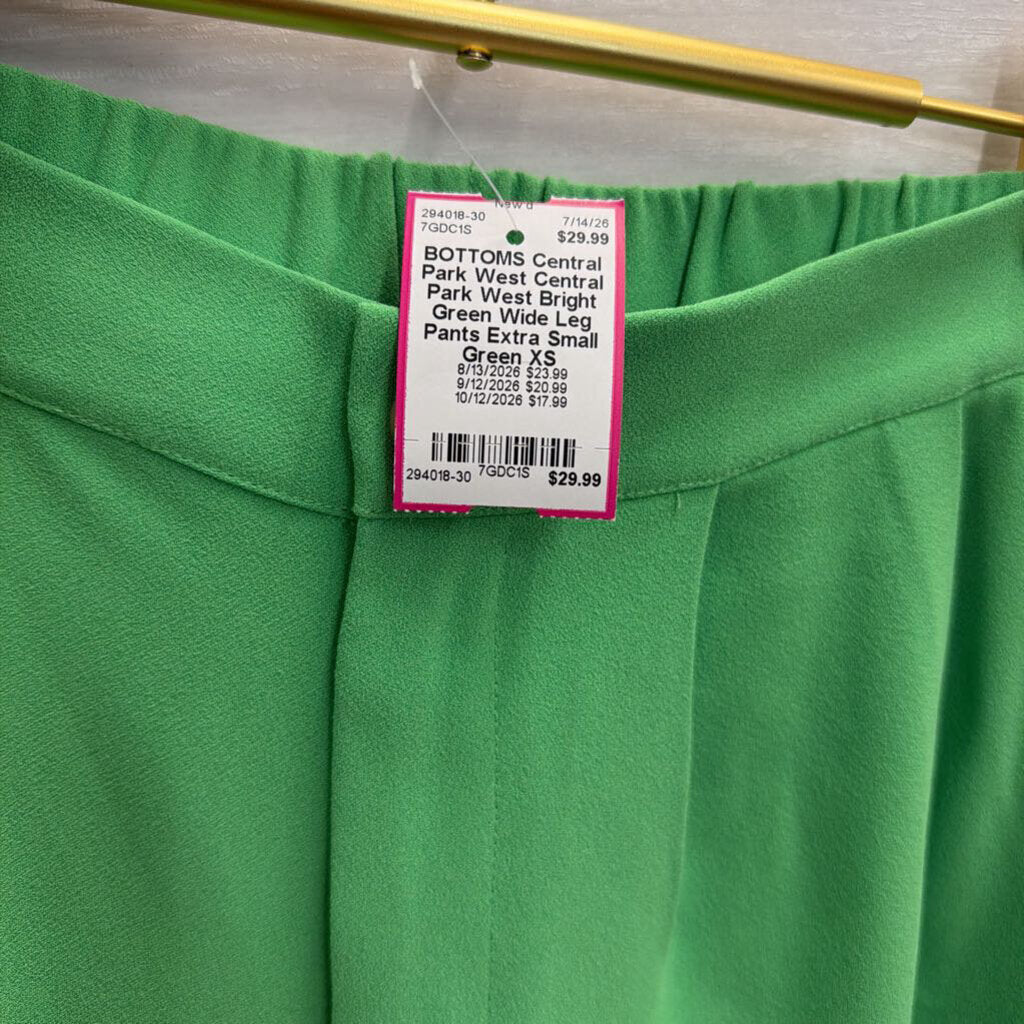 Central Park West Bright Green Wide Leg Pants Extra Small