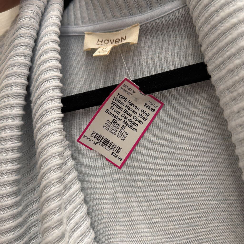 Haven Well Within Blue Open Front Cardigan Sweater Medium