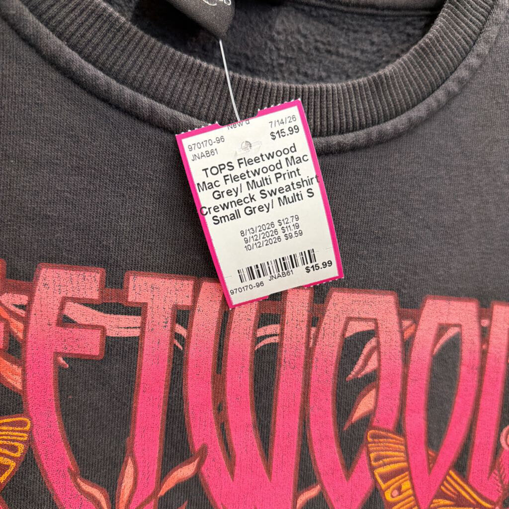 Fleetwood Mac Grey/ Multi Print Crewneck Sweatshirt Small