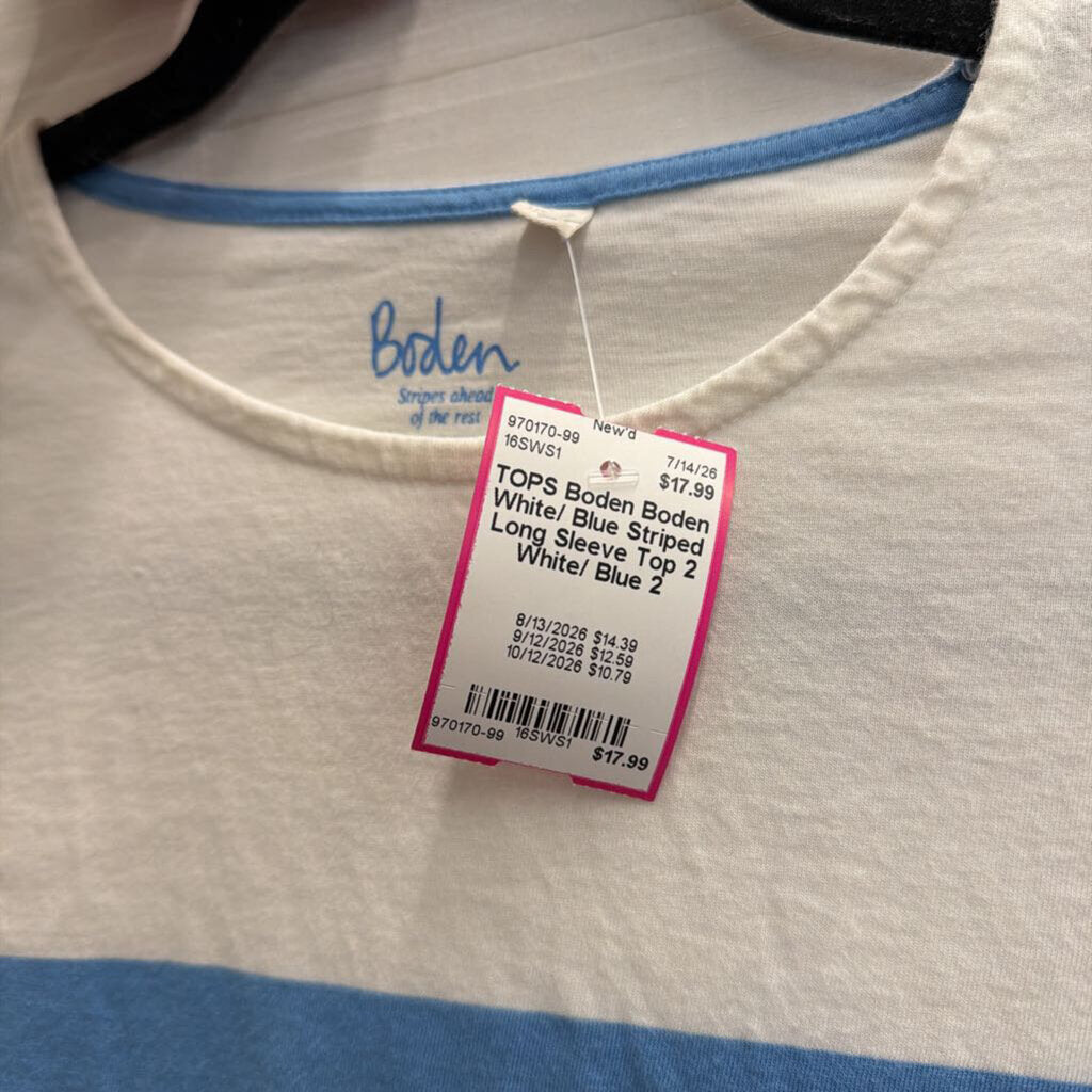 Boden White/ Blue Striped Long Sleeve Top 2
