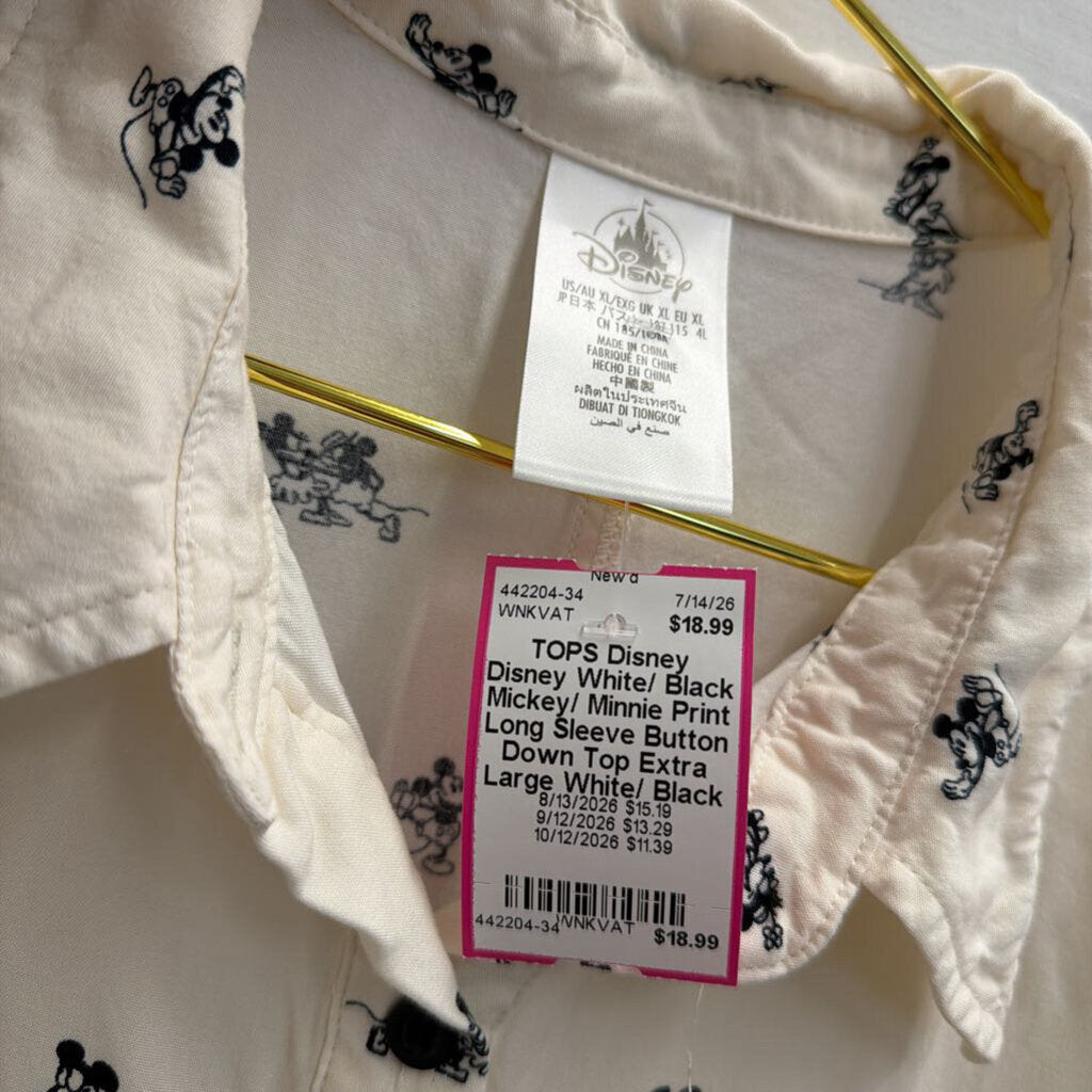 Disney White/ Black Mickey/ Minnie Print Long Sleeve Button Down Top Extra Large
