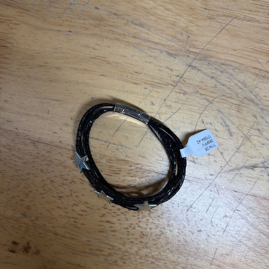 Black Corded/ Silver Star Multi Strand Bracelet
