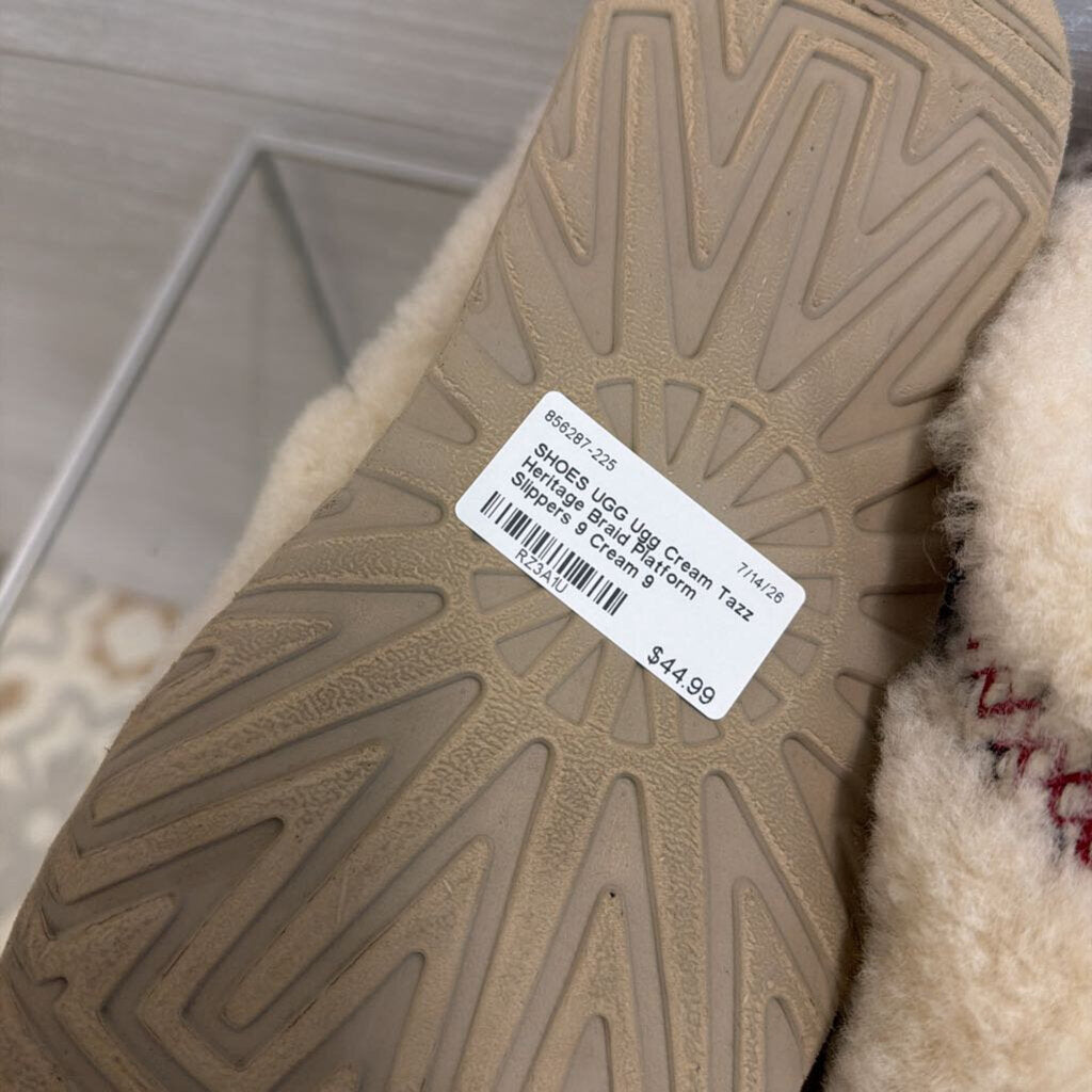 Ugg Cream Tazz Heritage Braid Platform Slippers 9