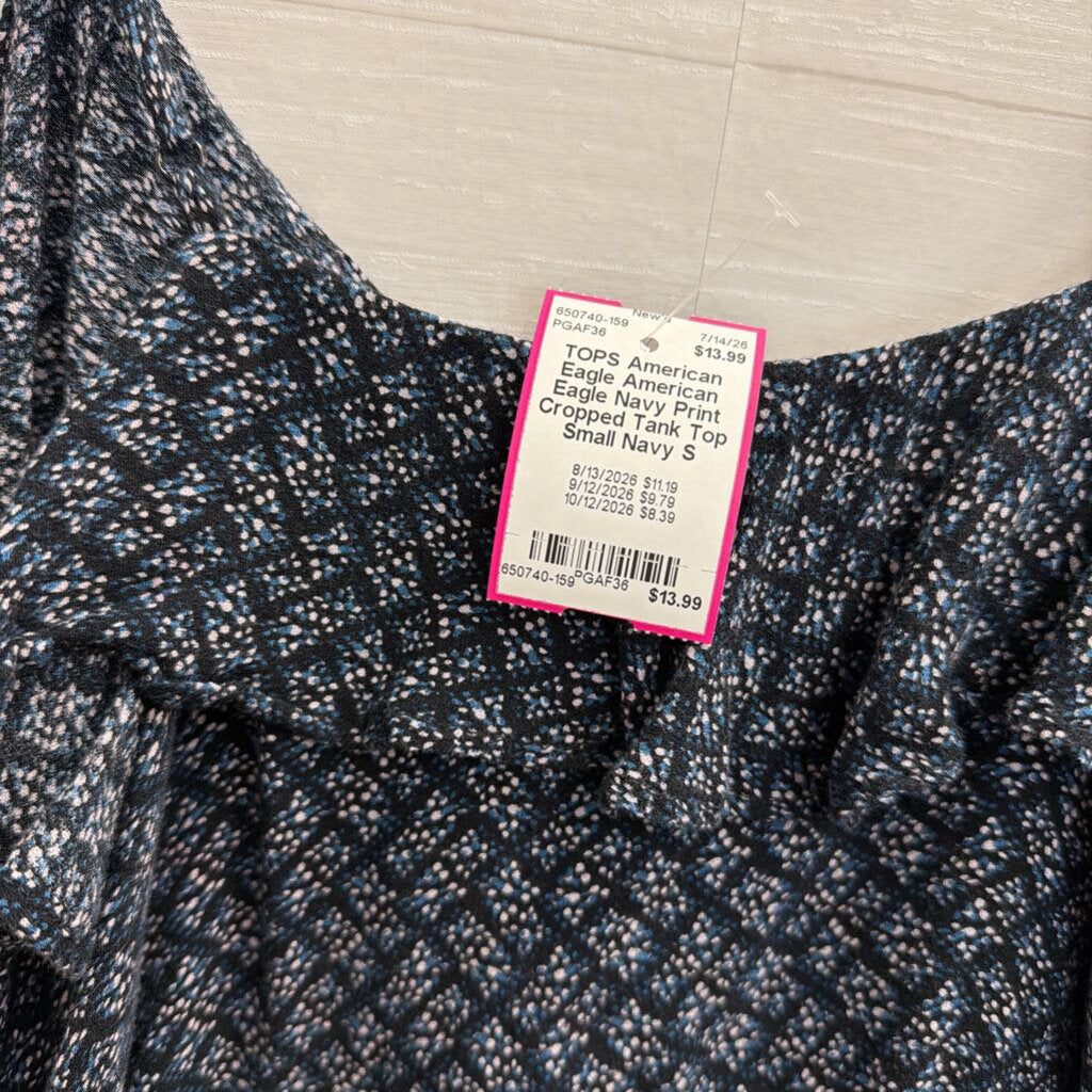 American Eagle Navy Print Cropped Tank Top Small