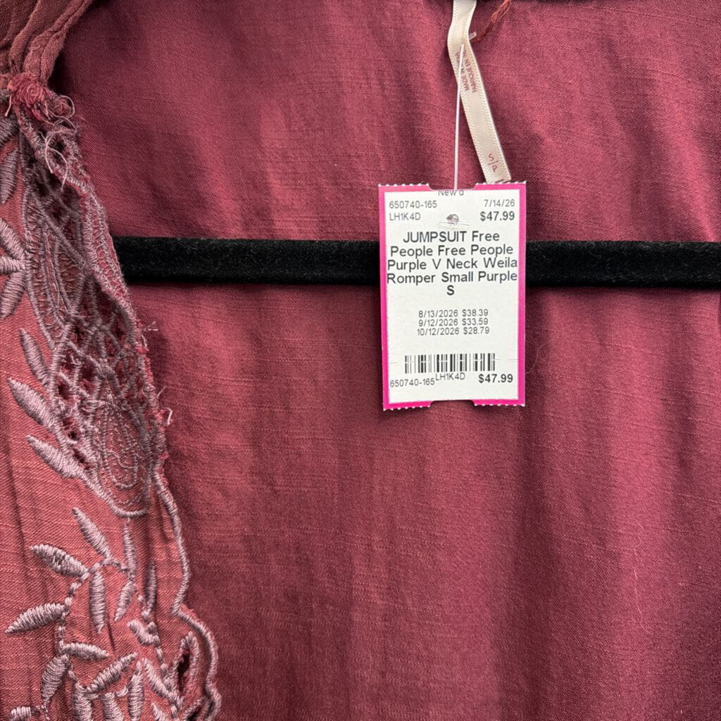 Free People Purple V Neck Weila Romper Small