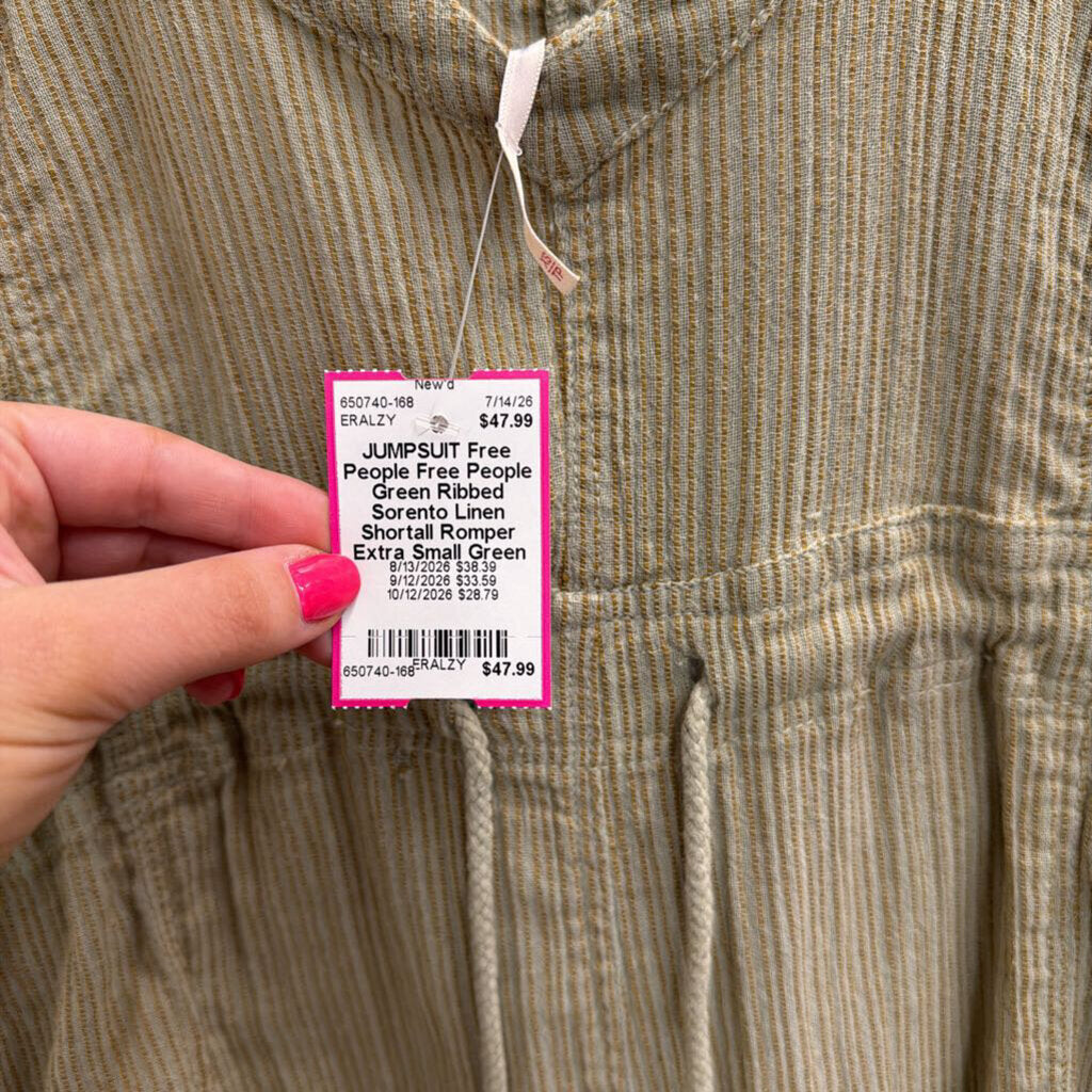 Free People Green Ribbed Sorento Linen Shortall Romper Extra Small