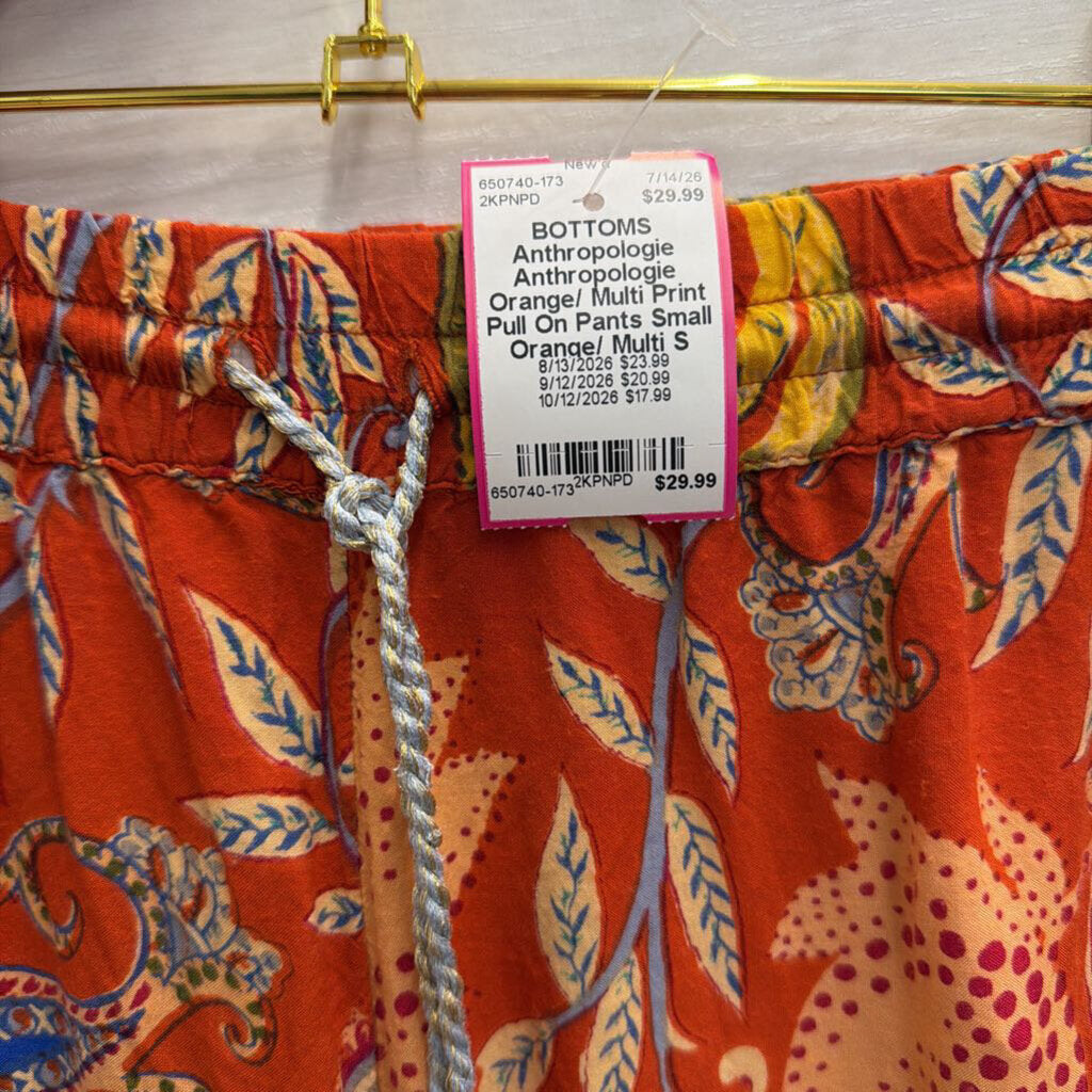 Anthropologie Orange/ Multi Print Pull On Pants Small
