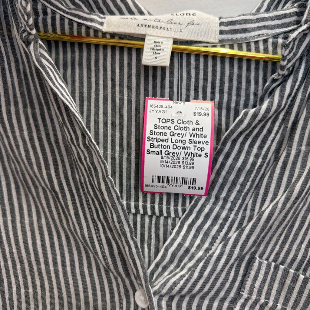Cloth and Stone Grey/ White Striped Long Sleeve Button Down Top Small
