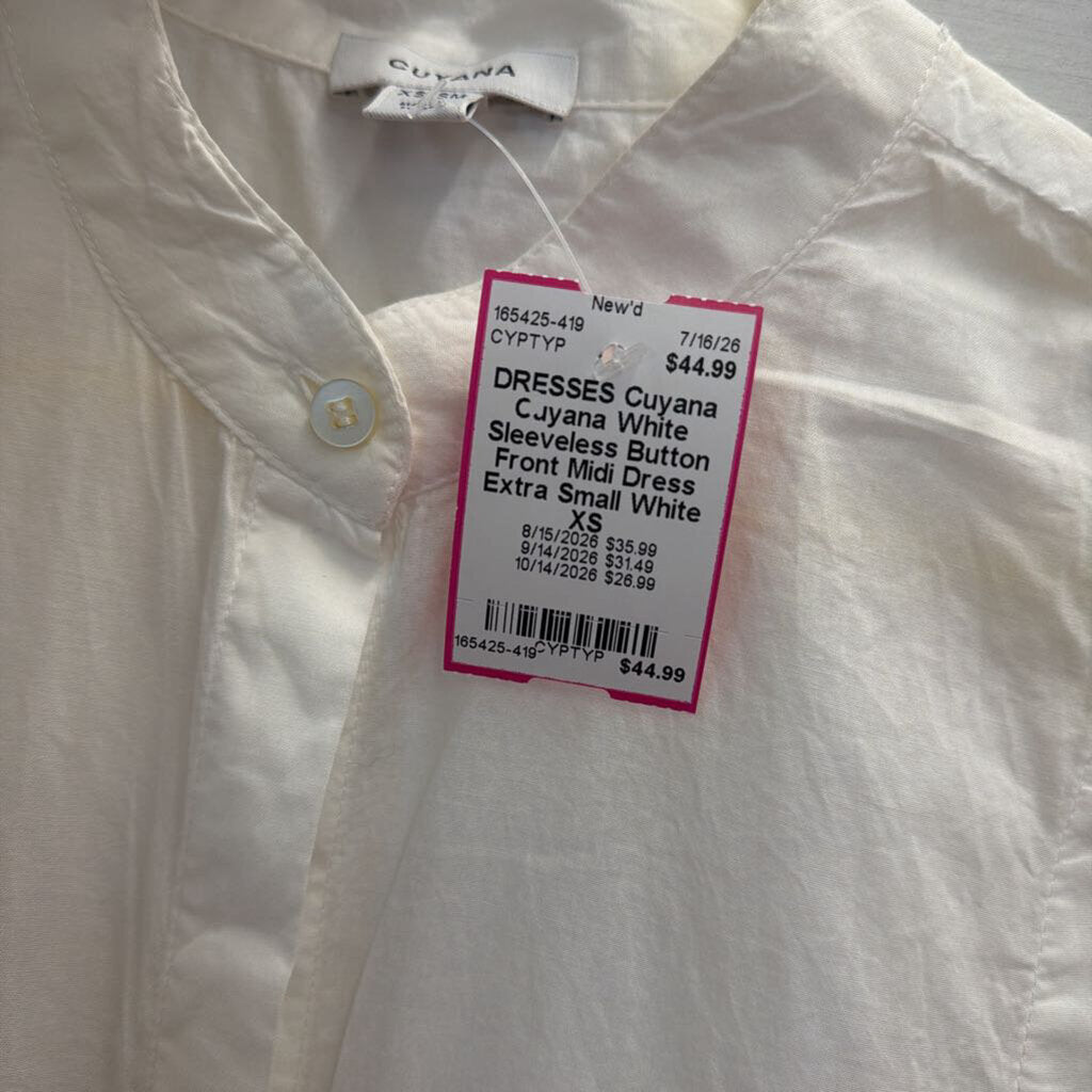 Cuyana White Sleeveless Button Front Midi Dress Extra Small