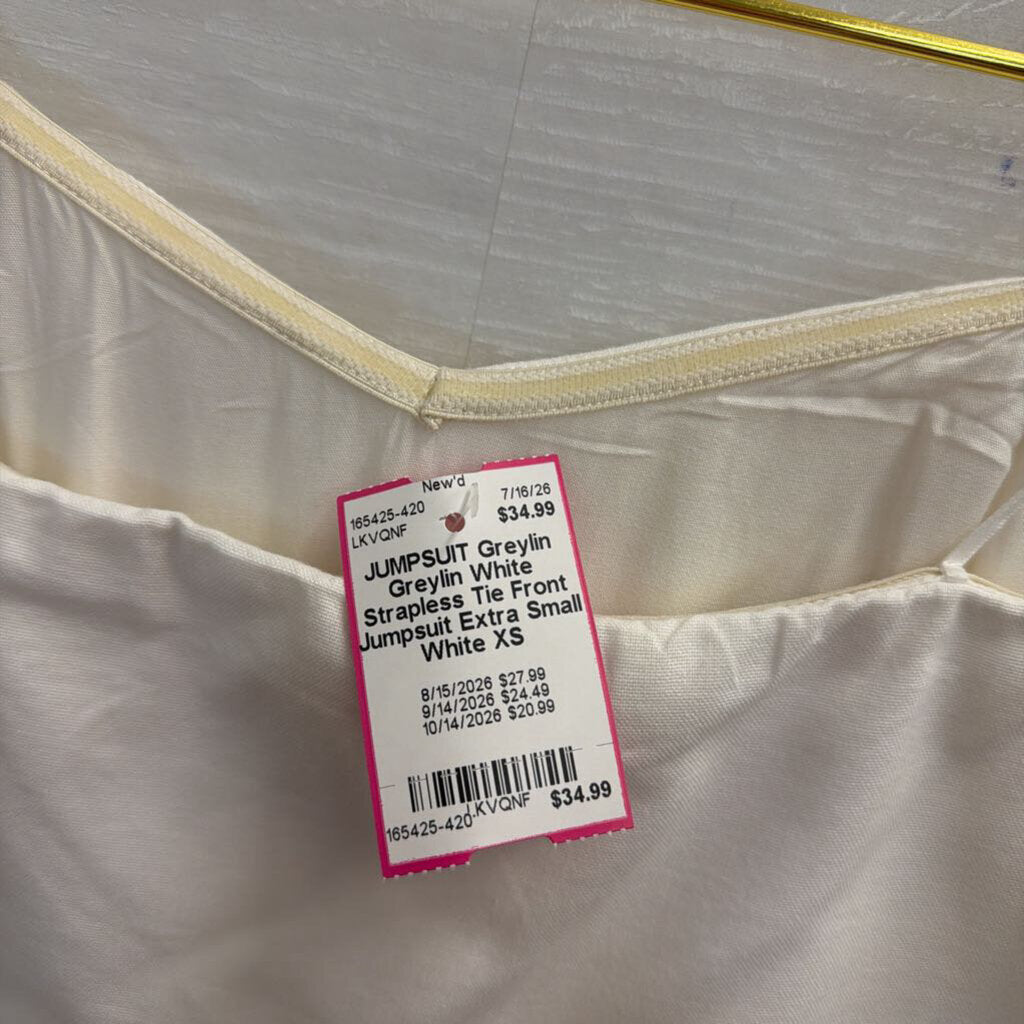 Greylin White Strapless Tie Front Jumpsuit Extra Small