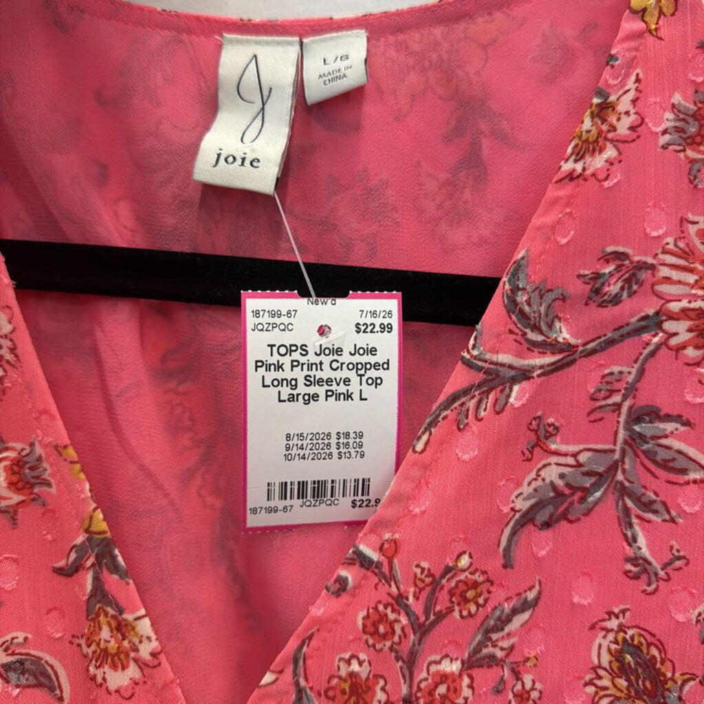Joie Pink Print Cropped Long Sleeve Top Large