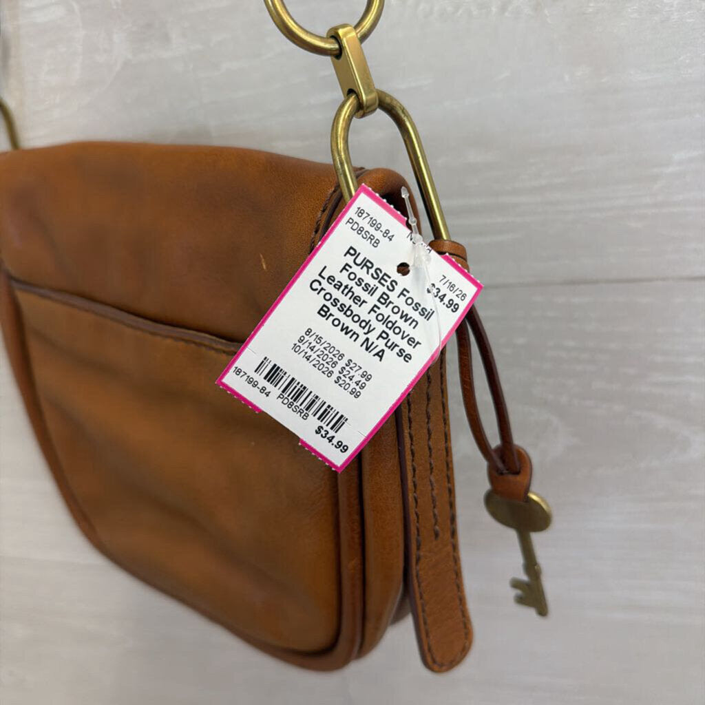 Fossil Brown Leather Foldover Crossbody Purse