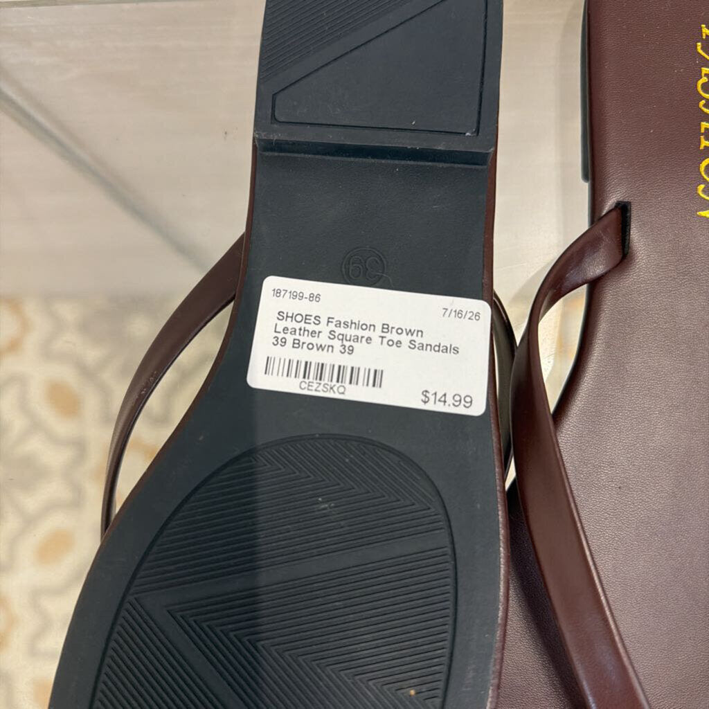 Brown Leather Square Toe Sandals 39