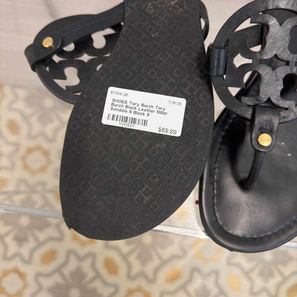 Tory Burch Black Leather Miller Sandals 9