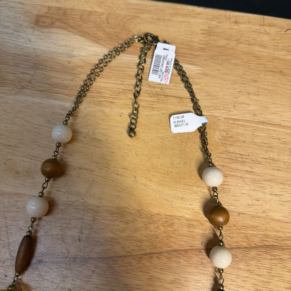 Gold/ Brown Beaded Long Necklace