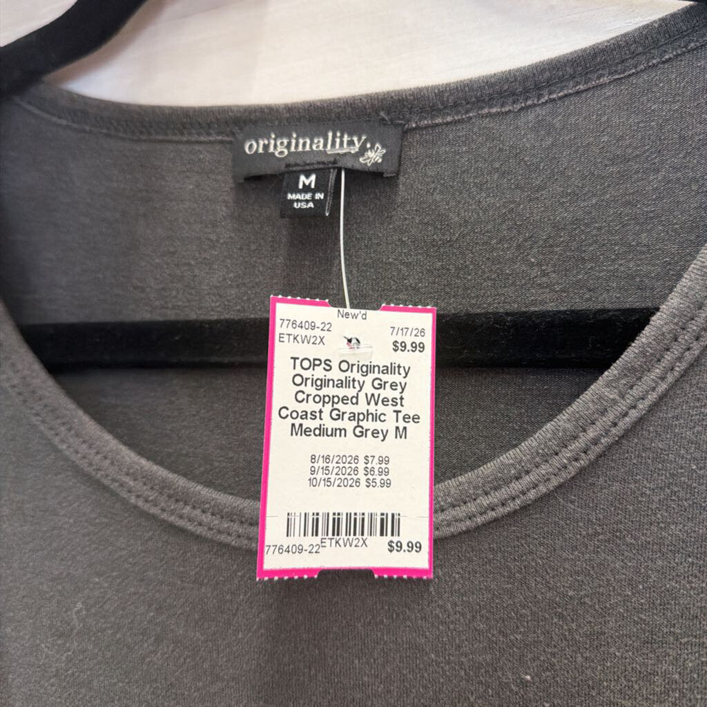 Originality Grey Cropped West Coast Graphic Tee Medium