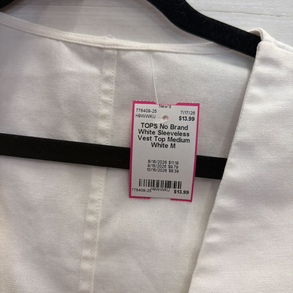 White Sleeveless Vest Top Medium
