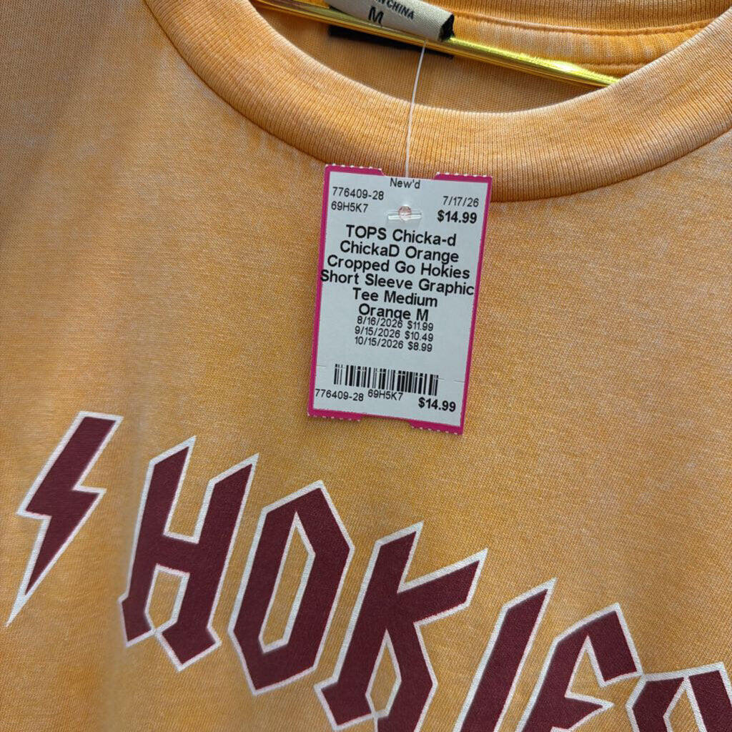 ChickaD Orange Cropped Go Hokies Short Sleeve Graphic Tee Medium