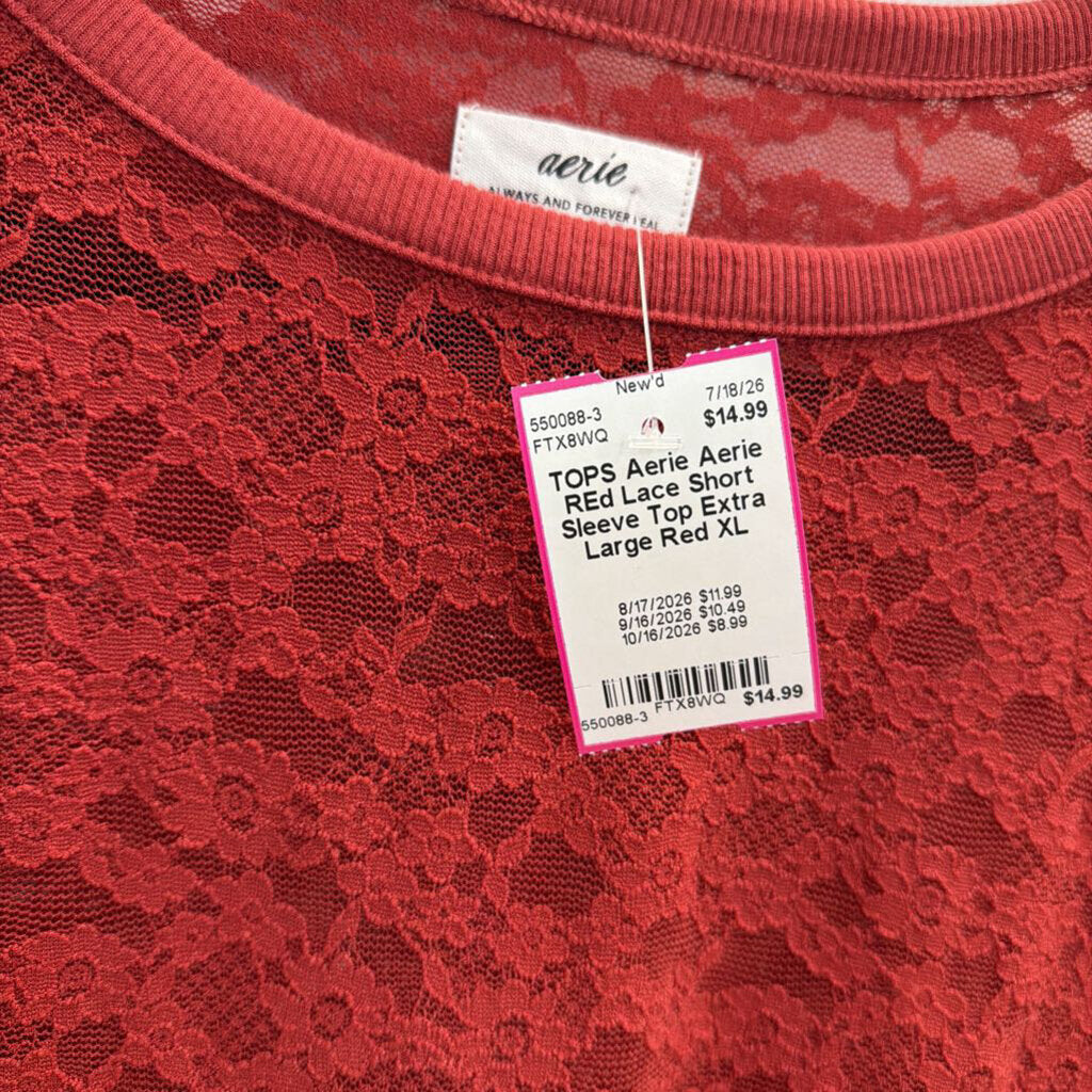 Aerie REd Lace Short Sleeve Top Extra Large