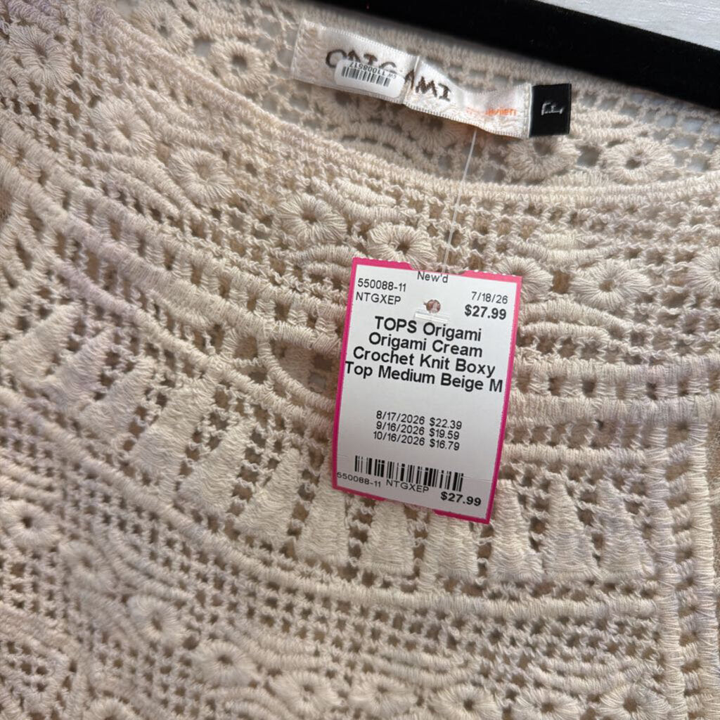 Origami Cream Crochet Knit Boxy Top Medium